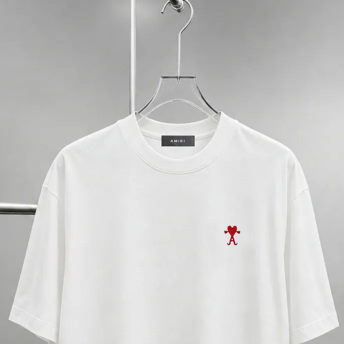 ami～ Embroidered heart-shaped Alogo design, "differentiation currency fabric" 7A antibacterial short-sleeved tee, the upper body is very comfortable, Same Style half-sleeves for men and women, dropped shoulders and loose fit Color: Black White Coffee Brown Size: S (90-130 pounds) M (125-150 pounds) L (135-165 pounds) XL (160-190 pounds) XXL (185-220 pounds)